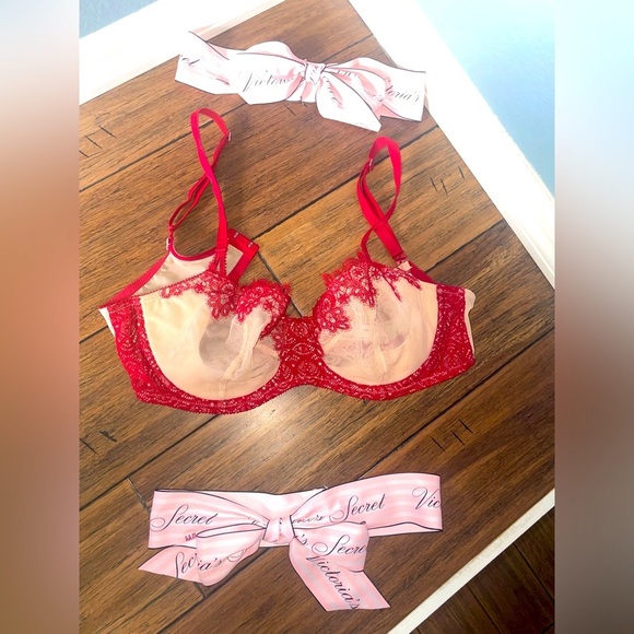 Victoria’s Secret dream angels push up without padding red lace nude bra - Picture 1 of 9